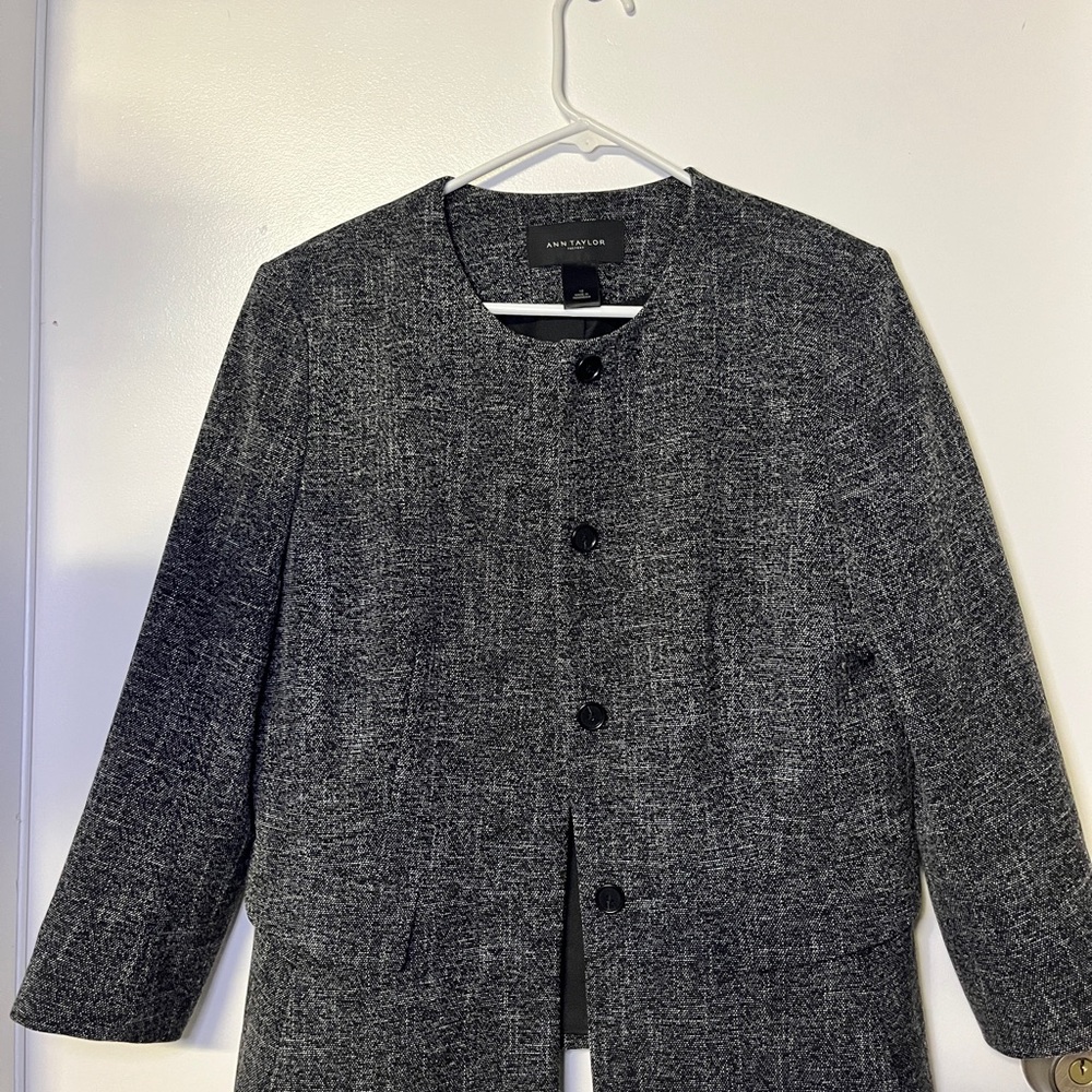Ann Taylor Grey Collarless Blazer | Preppy Minimalist Work Jacket | Office Chic